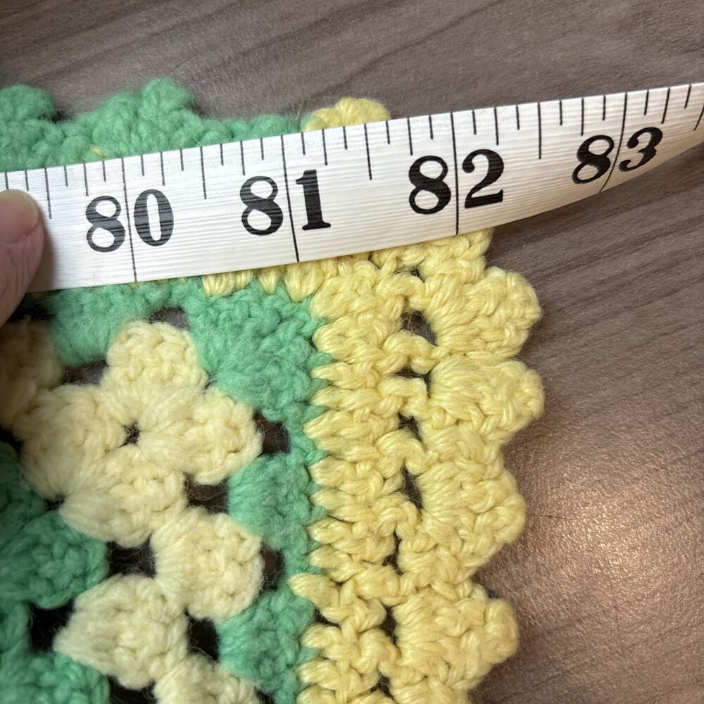 Handmade Crochet Granny Squares Throw Blanket Green And Yellow Afghan 82”x47” - Picture 5 of 9